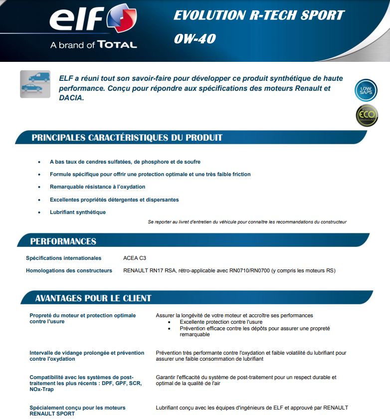 Fiche Technique ELF LAVE GLACE DEGIVRANT -30°C